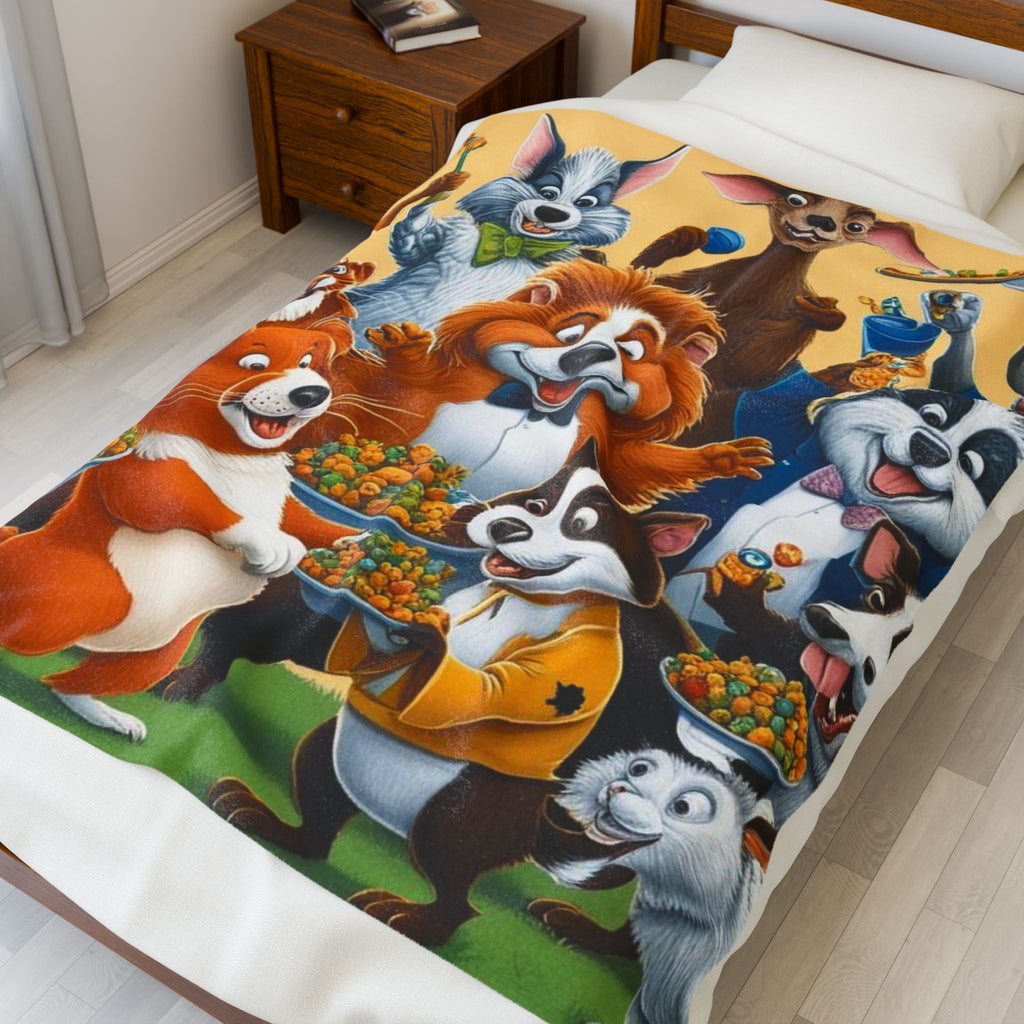 Velveteen Plush Blanket, Cute Animal Lover Gift, Fleece Throw, Birthday Christmas Children's Keepsake, Animated Decorative Blanket