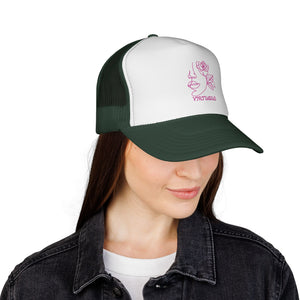 Virtuous Trucker Cap, Floral Graphic Hat, Trendy Casual Headwear, Gift for Her, Summer Fashion Accessory