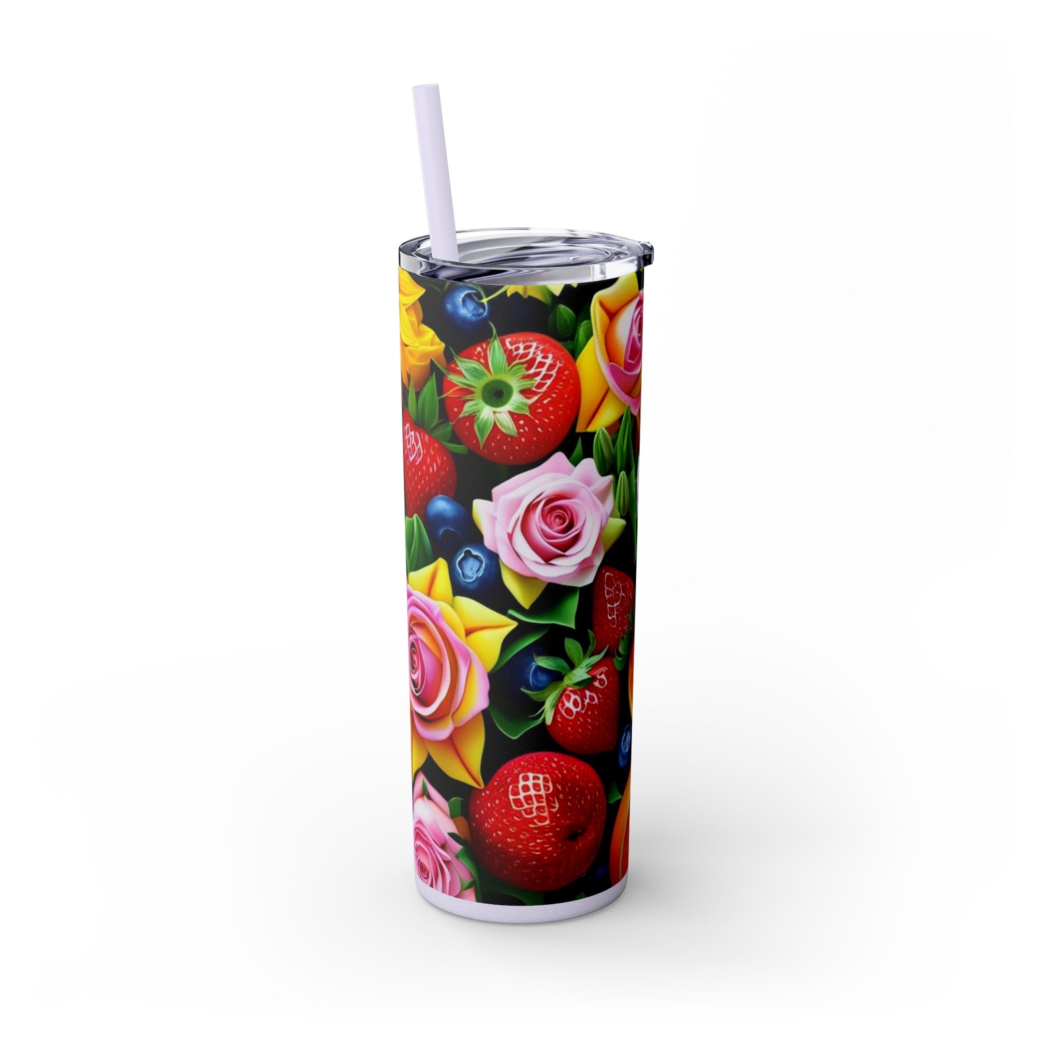 Insulated Tumbler, Strawberry Bloom Skinny Tumbler, Vacation Tumbler, Wedding Bridal Shower Favor, 20oz Tumbler with Straw, Mom Gift