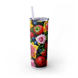 Insulated Tumbler, Strawberry Bloom Skinny Tumbler, Vacation Tumbler, Wedding Bridal Shower Favor, 20oz Tumbler with Straw, Mom Gift