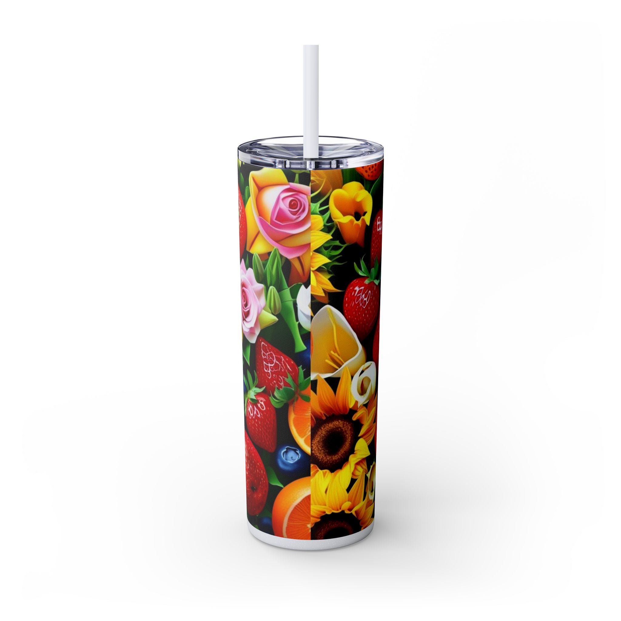 Insulated Tumbler, Strawberry Bloom Skinny Tumbler, Vacation Tumbler, Wedding Bridal Shower Favor, 20oz Tumbler with Straw, Mom Gift