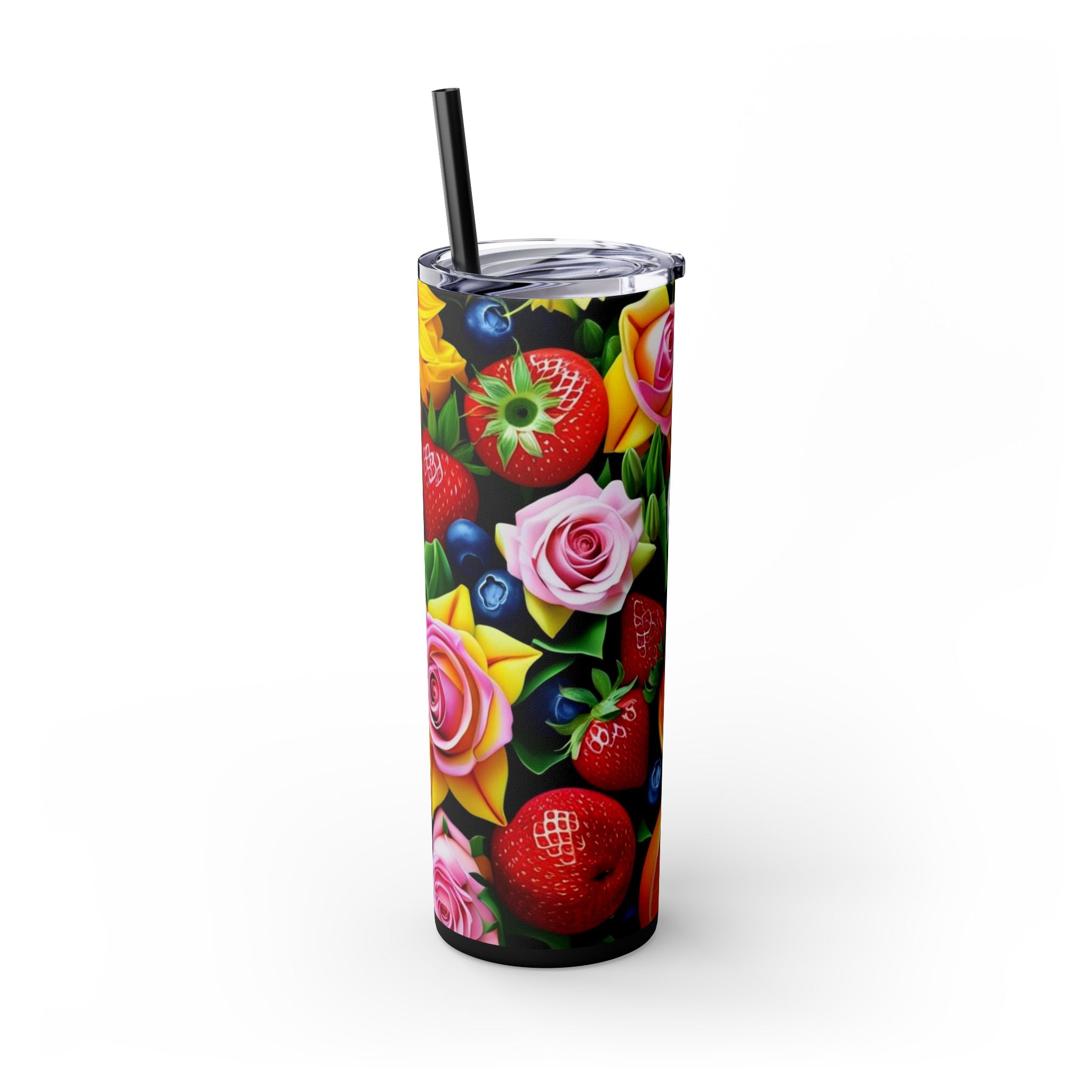 Insulated Tumbler, Strawberry Bloom Skinny Tumbler, Vacation Tumbler, Wedding Bridal Shower Favor, 20oz Tumbler with Straw, Mom Gift