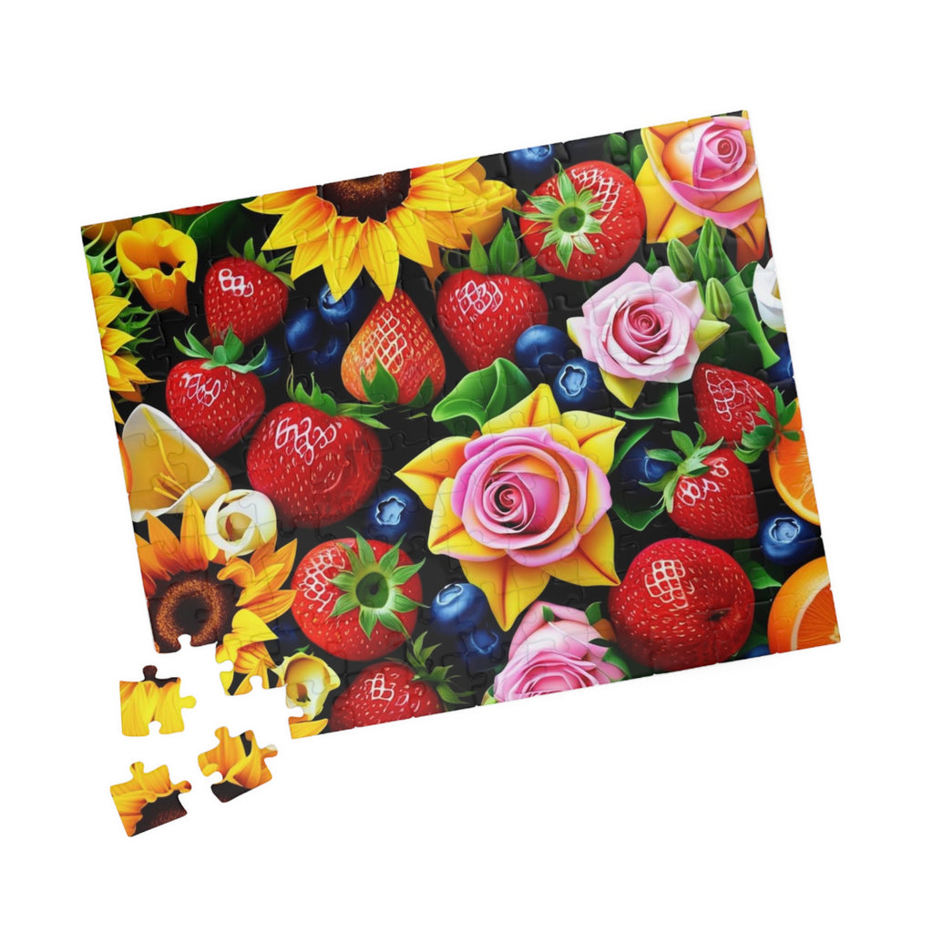 Jigsaw Puzzle, Strawberry Bloom Puzzle, Floral Fruit Art, Fruit Blends Sensory Autism games, kids mom gift shool games, teacher gift
