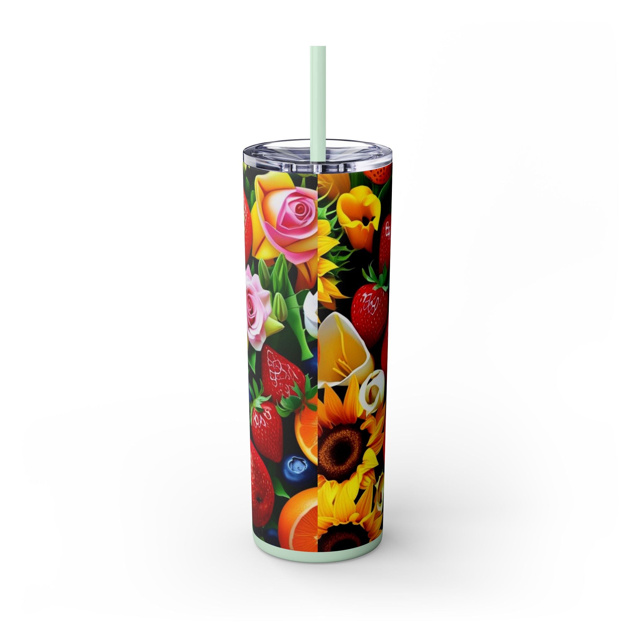 Insulated Tumbler, Strawberry Bloom Skinny Tumbler, Vacation Tumbler, Wedding Bridal Shower Favor, 20oz Tumbler with Straw, Mom Gift