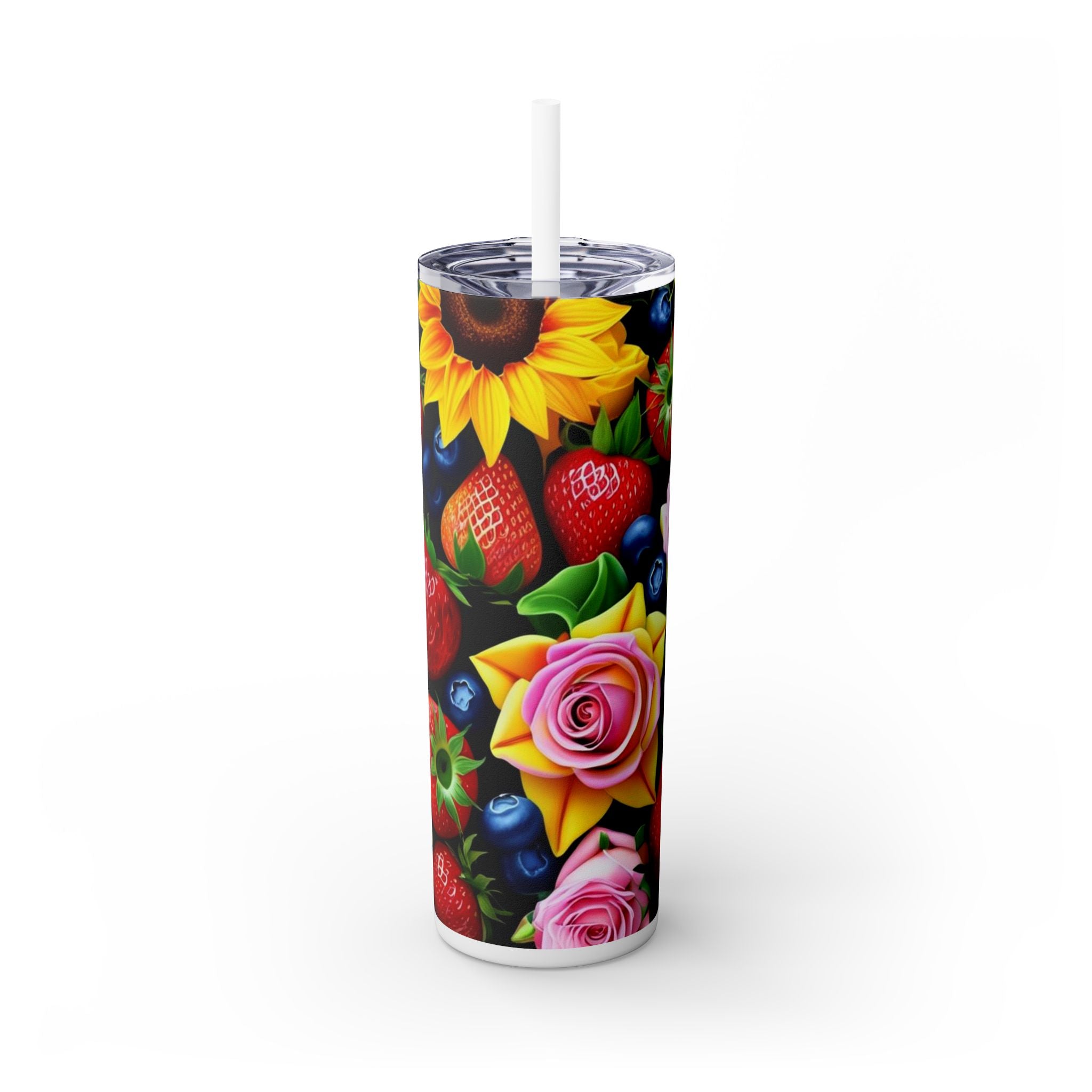 Insulated Tumbler, Strawberry Bloom Skinny Tumbler, Vacation Tumbler, Wedding Bridal Shower Favor, 20oz Tumbler with Straw, Mom Gift