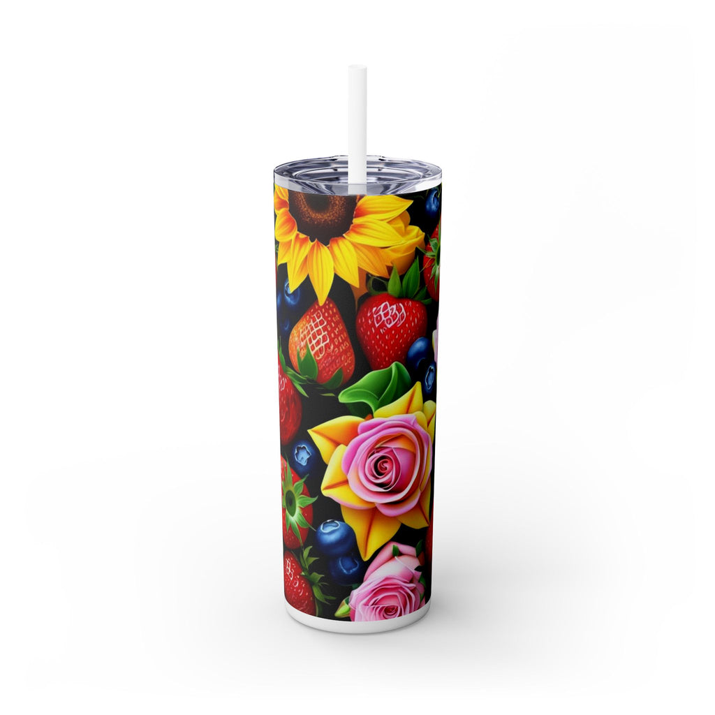 Insulated Tumbler, Strawberry Bloom Skinny Tumbler, Vacation Tumbler, Wedding Bridal Shower Favor, 20oz Tumbler with Straw, Mom Gift