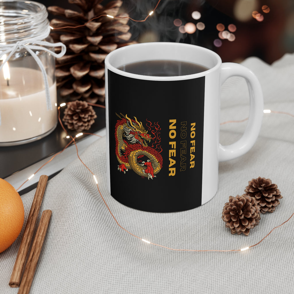 No Fear -  Ceramic Coffee Cups, 11oz/Black Dragon