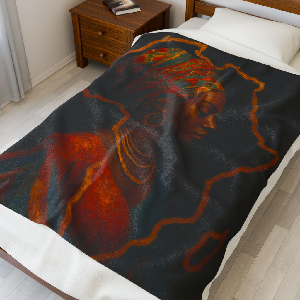 African Plush Blanket, Custom Velveteen Throw, Fleece Wrap, Ethnic Soft Cover, Comfy Bedding Decor