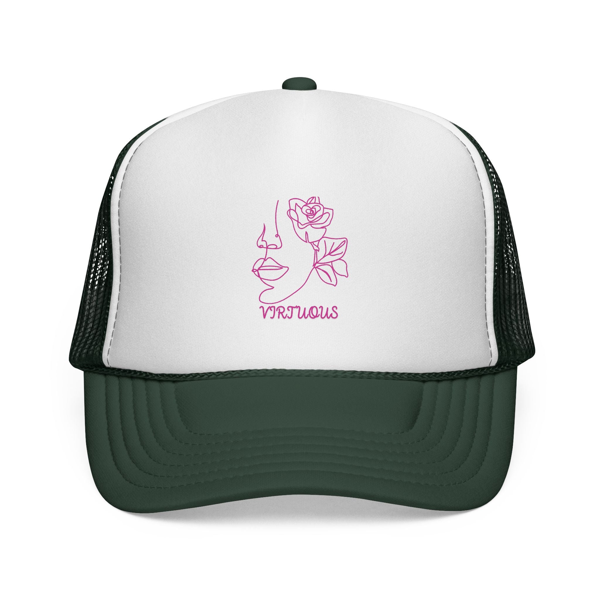 Virtuous Trucker Cap, Floral Graphic Hat, Trendy Casual Headwear, Gift for Her, Summer Fashion Accessory