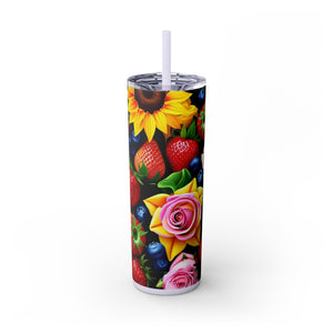 Insulated Tumbler, Strawberry Bloom Skinny Tumbler, Vacation Tumbler, Wedding Bridal Shower Favor, 20oz Tumbler with Straw, Mom Gift