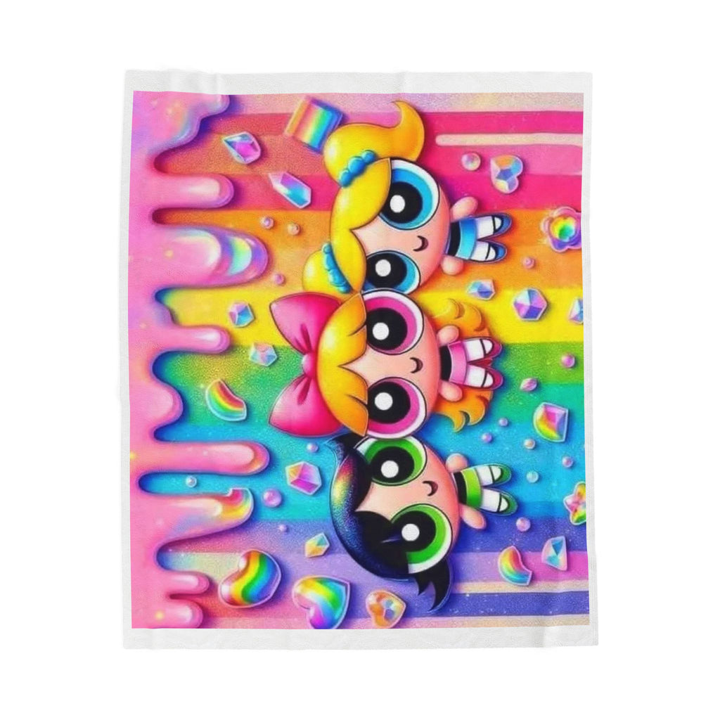 Colorful Powerpuff Girls Velveteen Plush Blanket, Cozy Throw for Kids, Cartoon Blanket, Fun Gifts for Birthdays, Home Decor