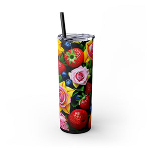 Insulated Tumbler, Strawberry Bloom Skinny Tumbler, Vacation Tumbler, Wedding Bridal Shower Favor, 20oz Tumbler with Straw, Mom Gift