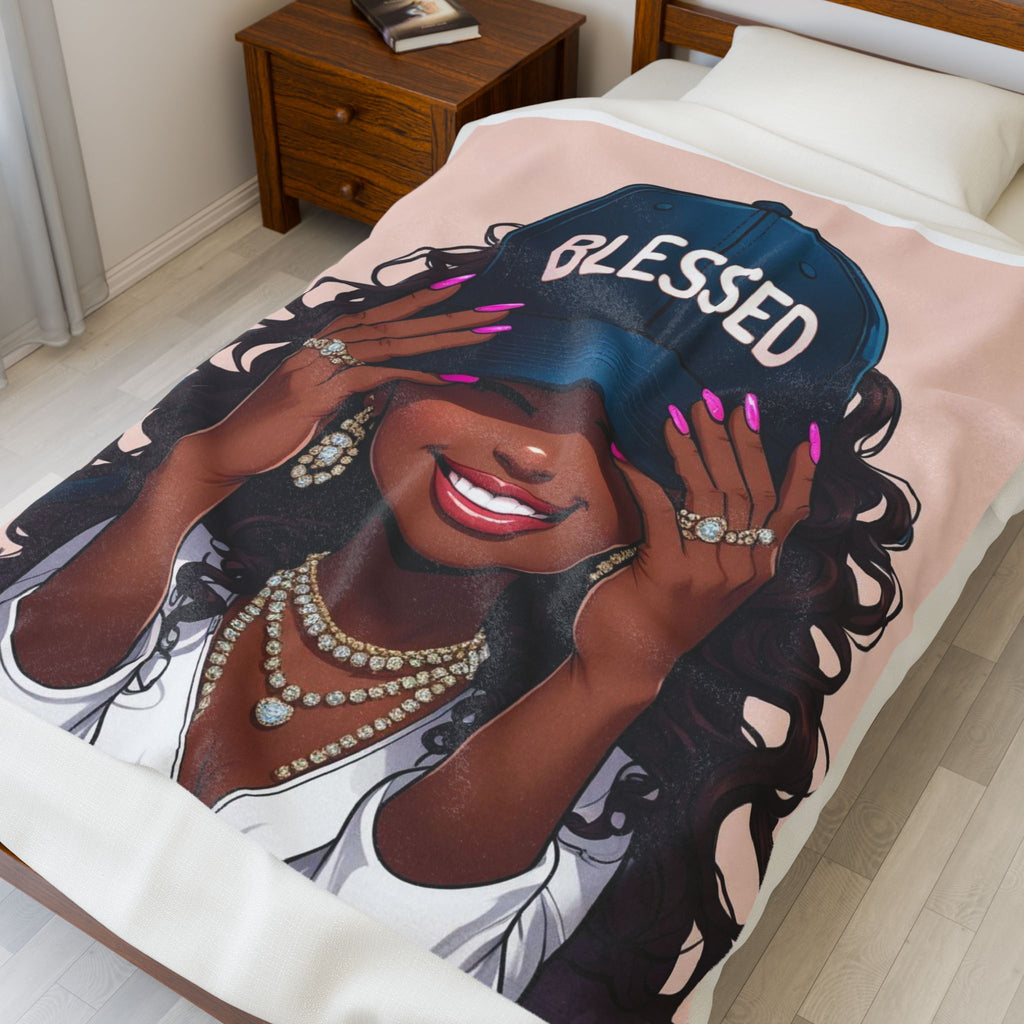 Velveteen Plush Blanket - African-American Blessed Girls Fleece Throw, Girls