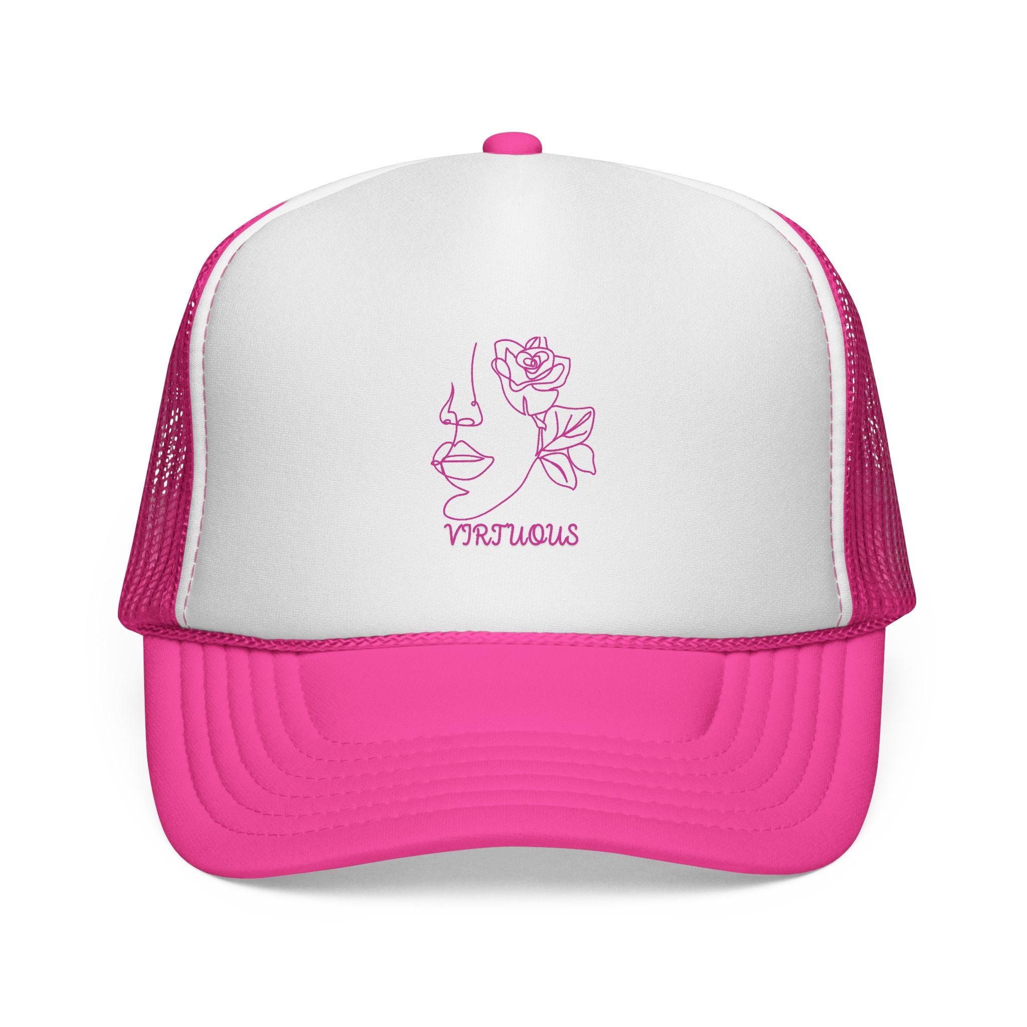 Virtuous Trucker Cap, Floral Graphic Hat, Trendy Casual Headwear, Gift for Her, Summer Fashion Accessory