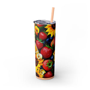Insulated Tumbler, Strawberry Bloom Skinny Tumbler, Vacation Tumbler, Wedding Bridal Shower Favor, 20oz Tumbler with Straw, Mom Gift