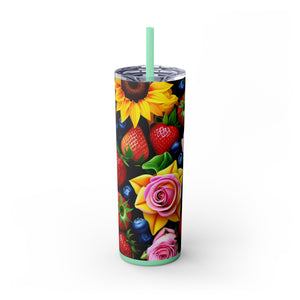 Insulated Tumbler, Strawberry Bloom Skinny Tumbler, Vacation Tumbler, Wedding Bridal Shower Favor, 20oz Tumbler with Straw, Mom Gift