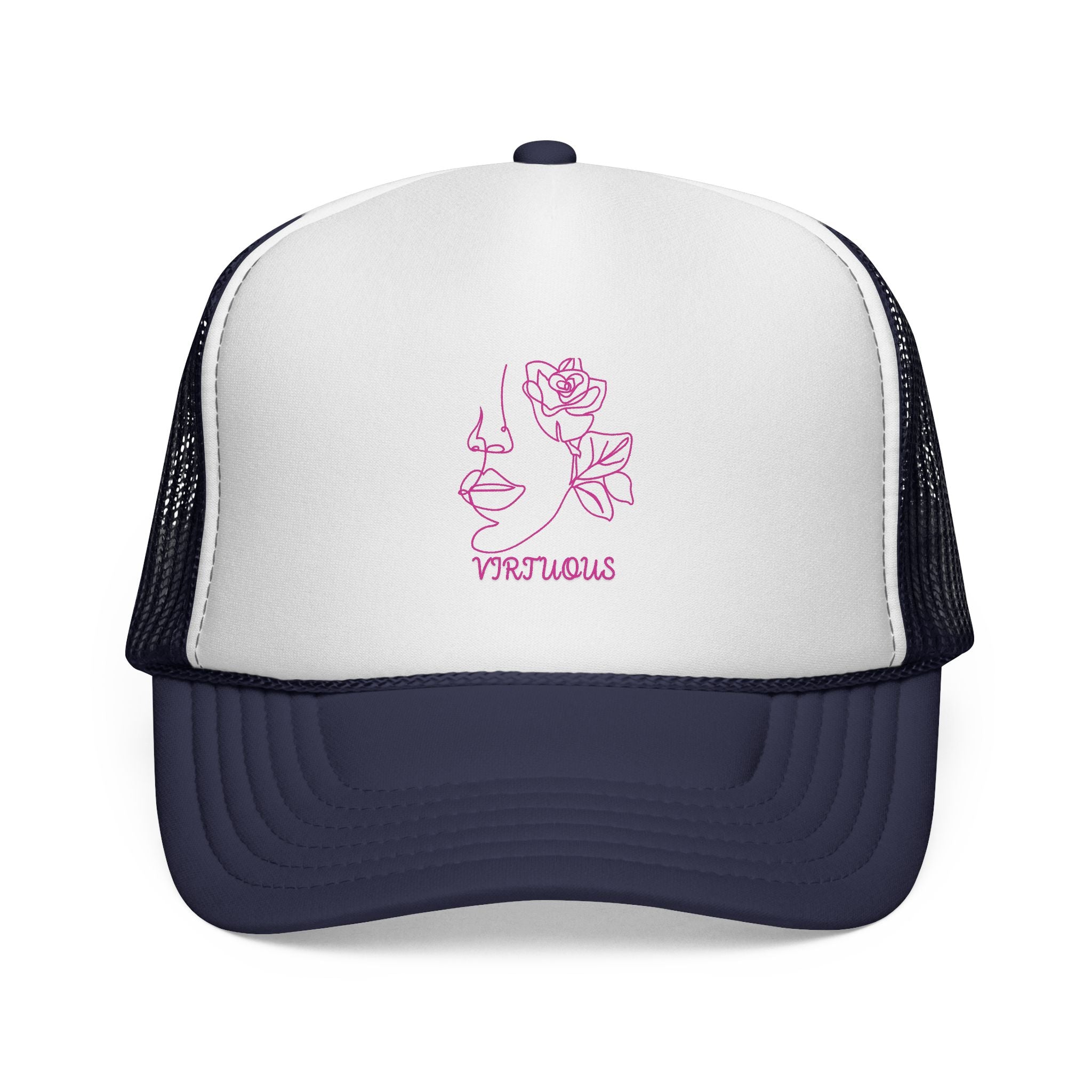 Virtuous Trucker Cap, Floral Graphic Hat, Trendy Casual Headwear, Gift for Her, Summer Fashion Accessory