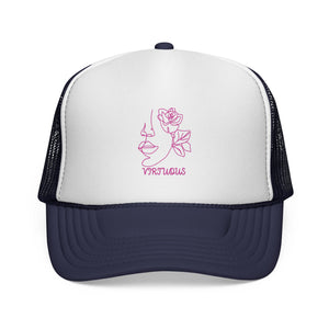 Virtuous Trucker Cap, Floral Graphic Hat, Trendy Casual Headwear, Gift for Her, Summer Fashion Accessory