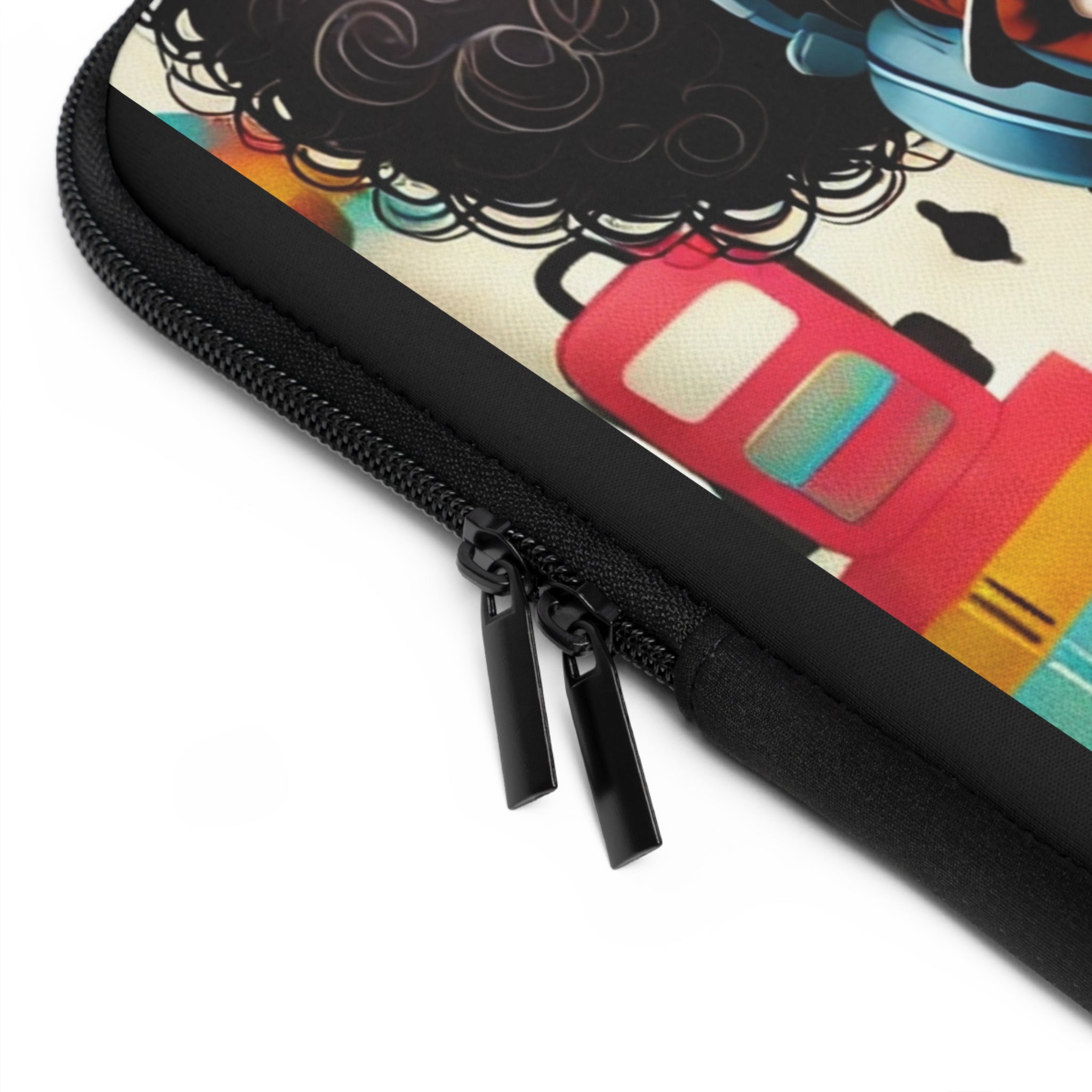 Stylish Black Laptop Sleeve with Cute Bookworm Design, Notebook Carrying Case, Tech Accessory, Gift for Students, Clean & Chic Style