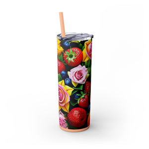 Insulated Tumbler, Strawberry Bloom Skinny Tumbler, Vacation Tumbler, Wedding Bridal Shower Favor, 20oz Tumbler with Straw, Mom Gift