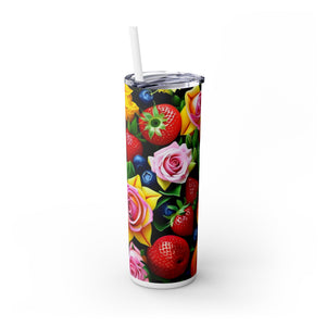 Insulated Tumbler, Strawberry Bloom Skinny Tumbler, Vacation Tumbler, Wedding Bridal Shower Favor, 20oz Tumbler with Straw, Mom Gift