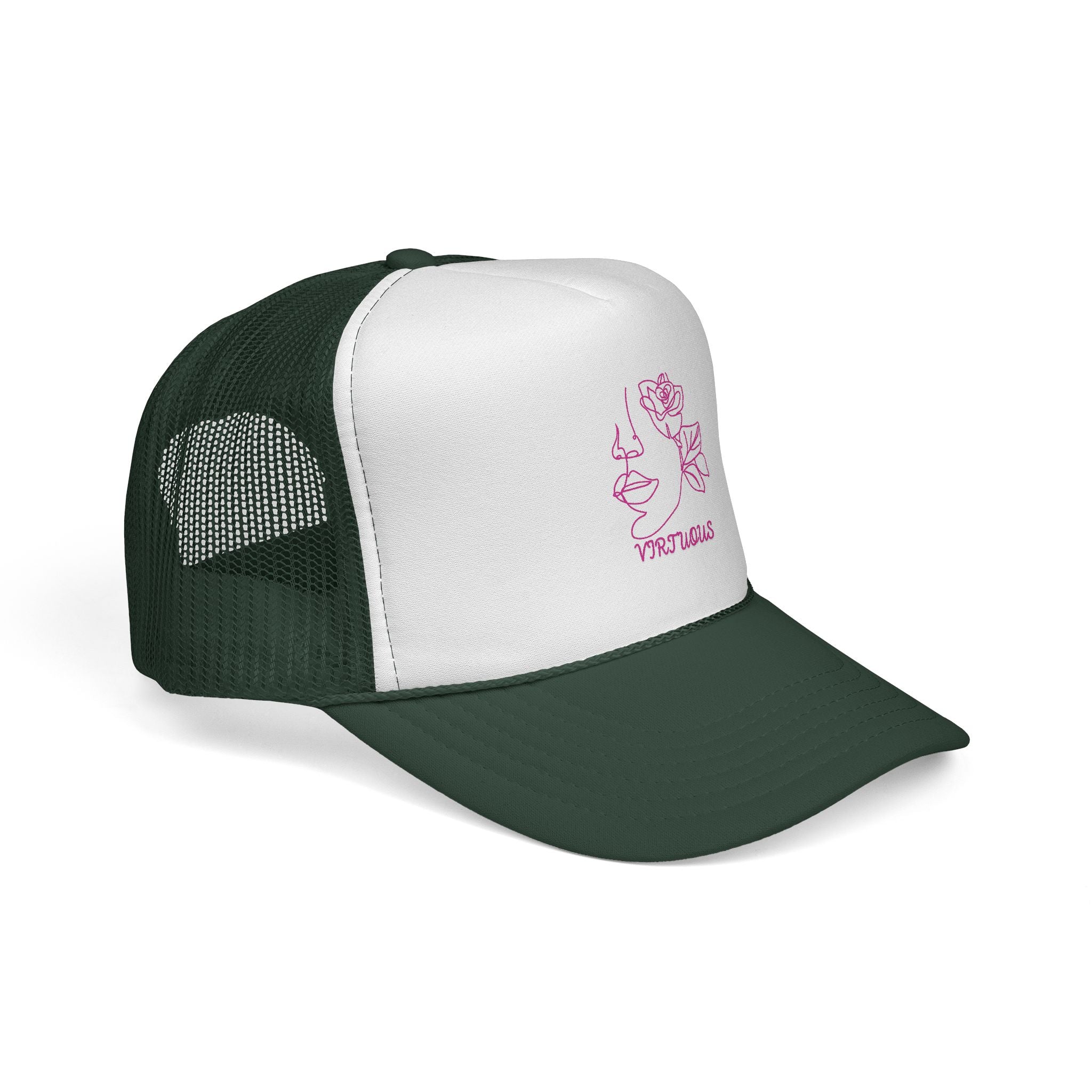 Virtuous Trucker Cap, Floral Graphic Hat, Trendy Casual Headwear, Gift for Her, Summer Fashion Accessory