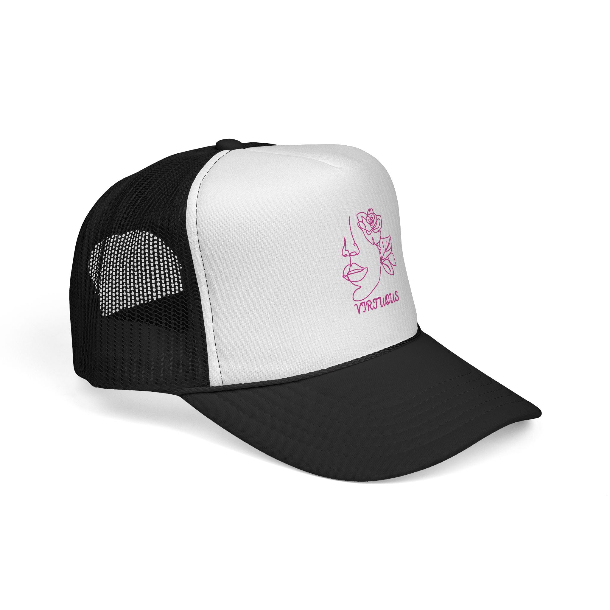 Virtuous Trucker Cap, Floral Graphic Hat, Trendy Casual Headwear, Gift for Her, Summer Fashion Accessory