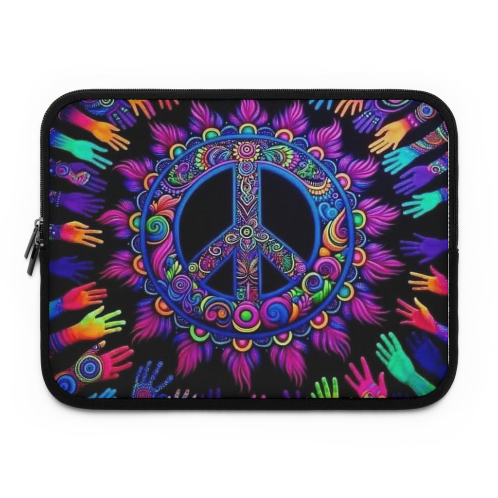 Colorful Peace Hands Laptop Sleeve, Bohemian Laptop Case, Vibrant Computer Pouch, Festival Accessory, Stylish Tech Gift