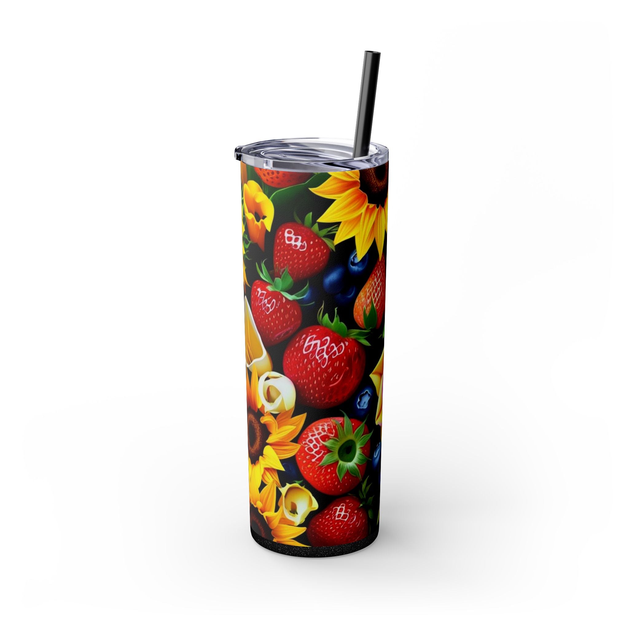 Insulated Tumbler, Strawberry Bloom Skinny Tumbler, Vacation Tumbler, Wedding Bridal Shower Favor, 20oz Tumbler with Straw, Mom Gift