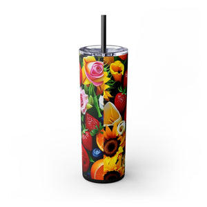 Insulated Tumbler, Strawberry Bloom Skinny Tumbler, Vacation Tumbler, Wedding Bridal Shower Favor, 20oz Tumbler with Straw, Mom Gift