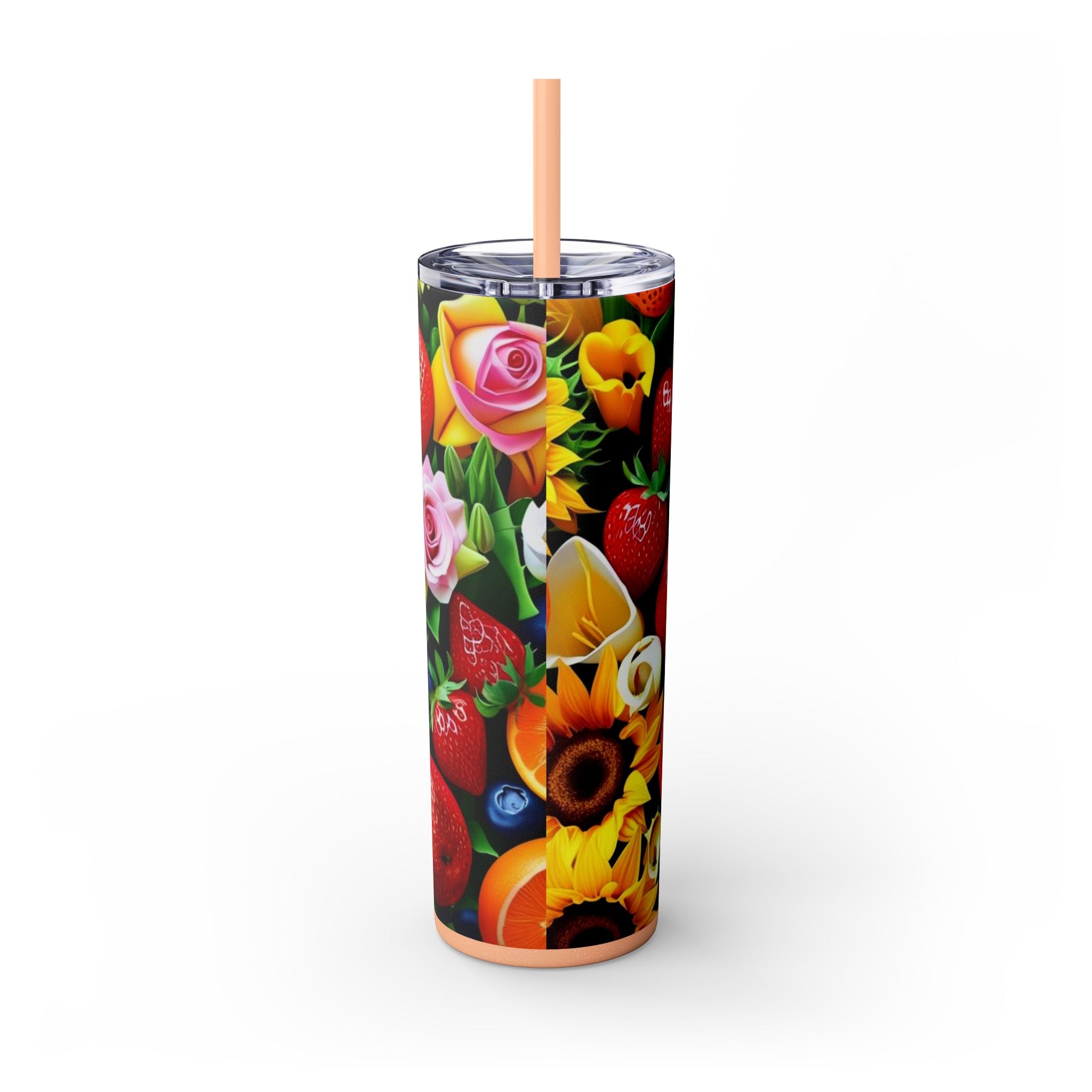 Insulated Tumbler, Strawberry Bloom Skinny Tumbler, Vacation Tumbler, Wedding Bridal Shower Favor, 20oz Tumbler with Straw, Mom Gift